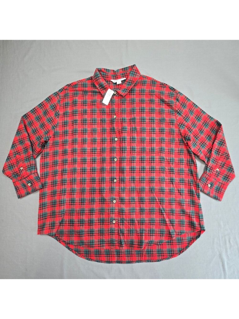 NEW Old Navy XL Boyfriend Shirt Flannel Red/Green Plaid 100% Cotton Long Sleeve